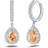 Champagne - Colored Teardrop Huggie Hoop Earrings S925 Sterling Silver Plated White Gold Yellow Cubic Zirconia Waterdrop Dangle Drop Earrings for Women Her Wedding Anniversary Christmas Birthday Gifts