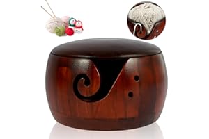 GLMFAN Wooden Yarn Bowl, Knitting Yarn Bowls with Holes, Pine Wood Crafted Yarn Storage Bowl, Handmade Round Weaving Thread Y