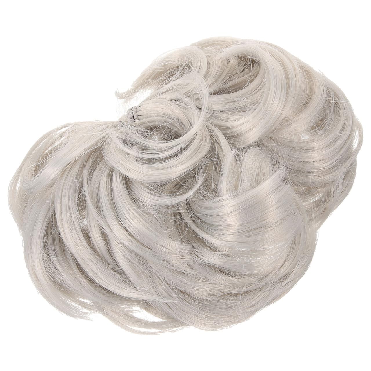 Healvian Grey Elastic Curly Hair Extension Scrunchie Synthetic Wave Ponytail Bun Hairpiece for Women Party Gatherings Easy to Wear