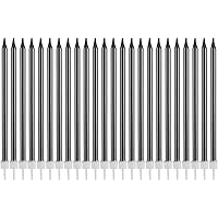 24 Count Metallic Birthday Candles in Holders Black Tall Birthday Cake Candles Long Thin Cupcake Candles for Birthday…