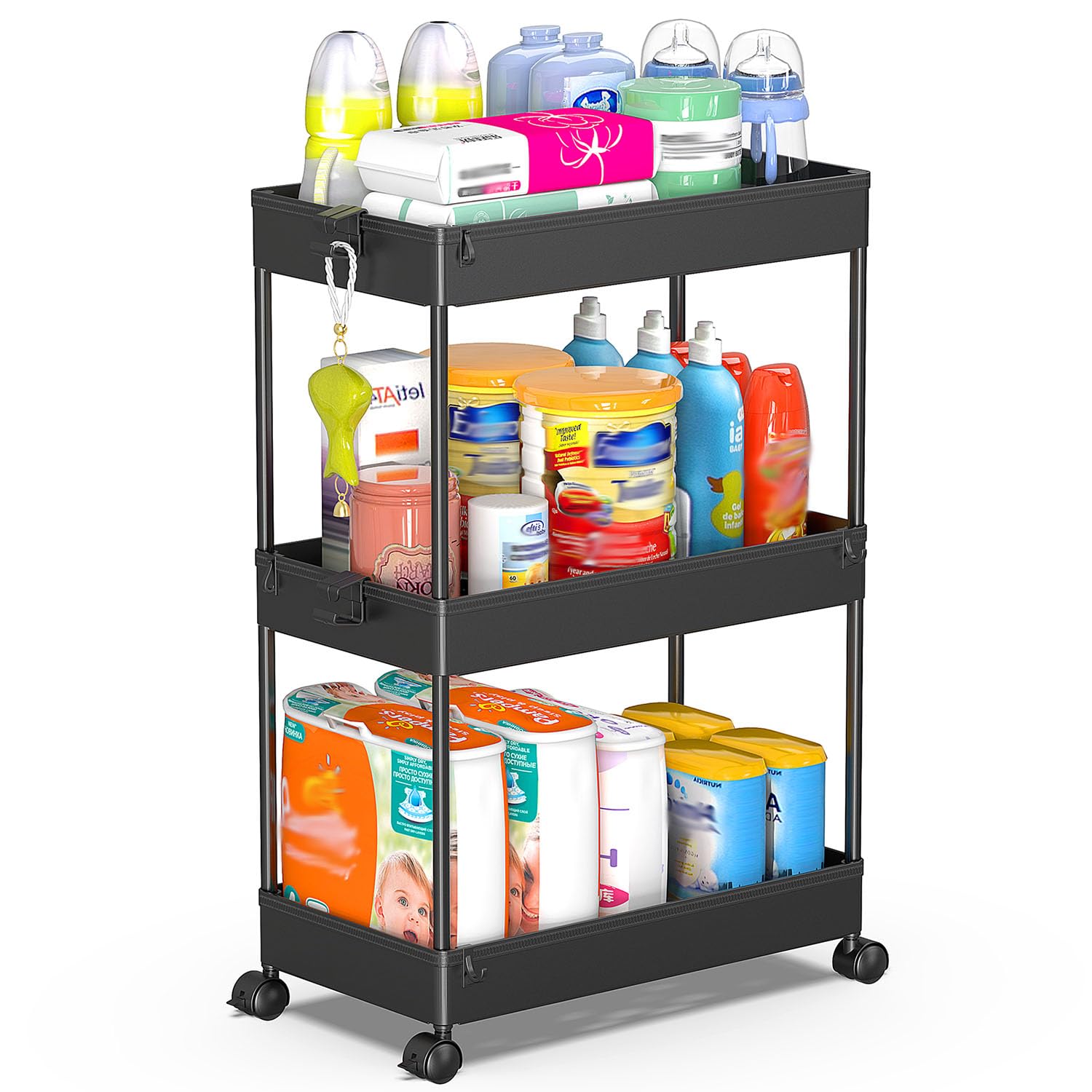 Photo 1 of SPACEKEEPER Rolling Storage Cart 3 Tier Bathroom Cart Organizers with Wheels Laundry Room Organization Mobile Shelving Unit Utility Cart Storage Shelves Multi-Functional for Office, Home, Black