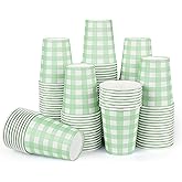 120pcs 9oz Gingham Party Paper Drinking Cups, Sage Green Disposable Plaid Paper Cups Checkered Cups for Wedding Birthday Decoration Fiesta Baby Shower Picnic