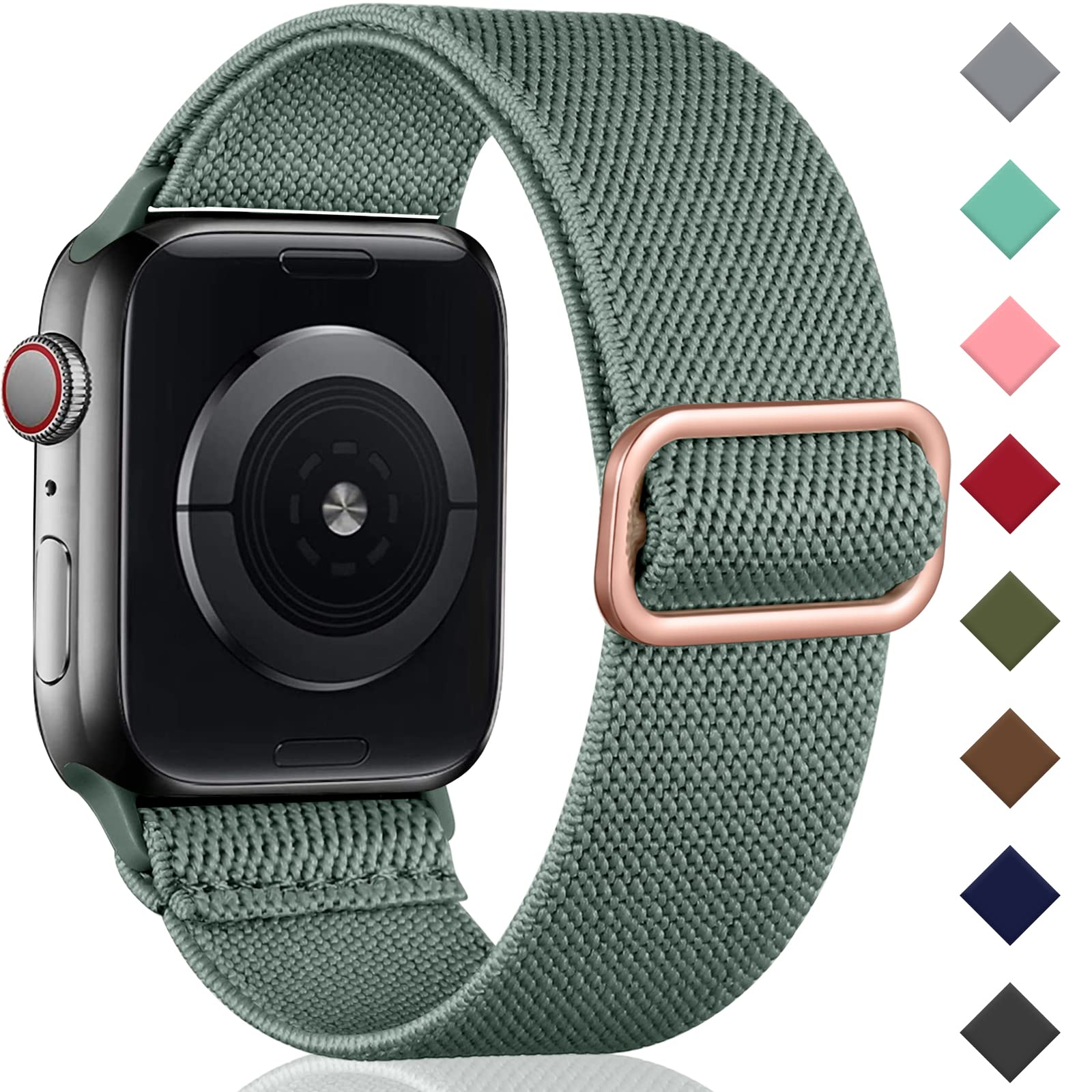 Oielai Solo Loop Straps Compatible with Apple Watch Strap 38mm 40mm 41mm 42mm, Adjustable Stretch Nylon Sport Replacement Band for iWatch Series 11 10 9 8 7 6 5 4 3 2 1 SE, PineGreen — image 1