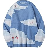 Gihuo Mens Sweater Vintage Cow Printed Sweater Pullover Sweaters Crewneck Oversized Kawaii Sweater Knit Tops Jumper