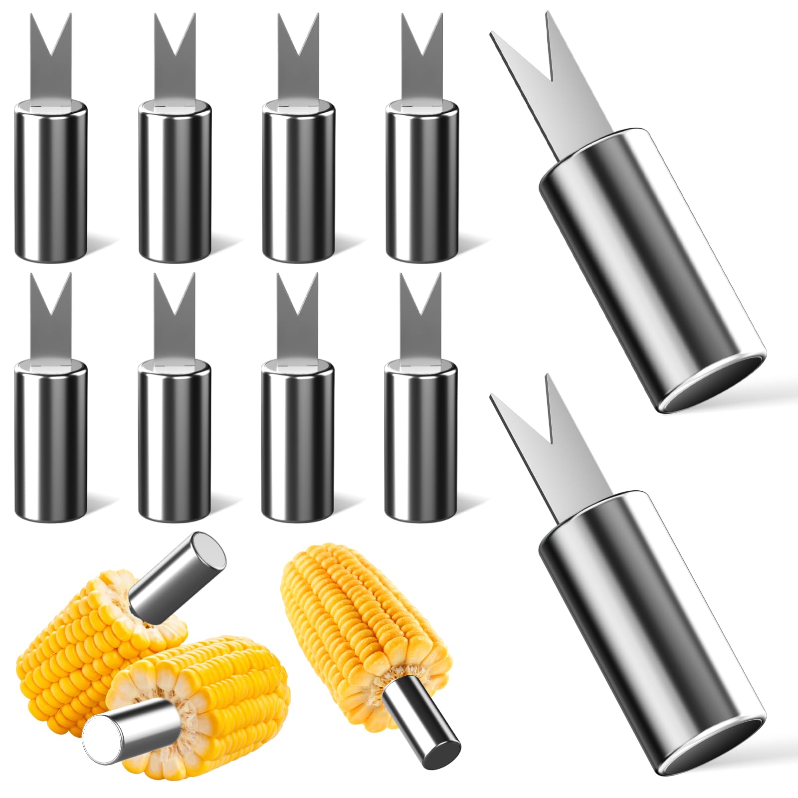Corn Holders, 10pcs Corn On The Cob, Corn On The Cob Stainless Steel, Corn Cob Holders BBQ Fork Skewers, Corn On Cob Forks for Camping Kitchen Tool,Parties, Picnics,Camping-Silver