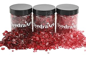 SYEDRA ART Syedra Crushed Glass for Resin Art, 3-6mm Set of 3,Broken Glass Pieces for Crafts 1LB (Red)