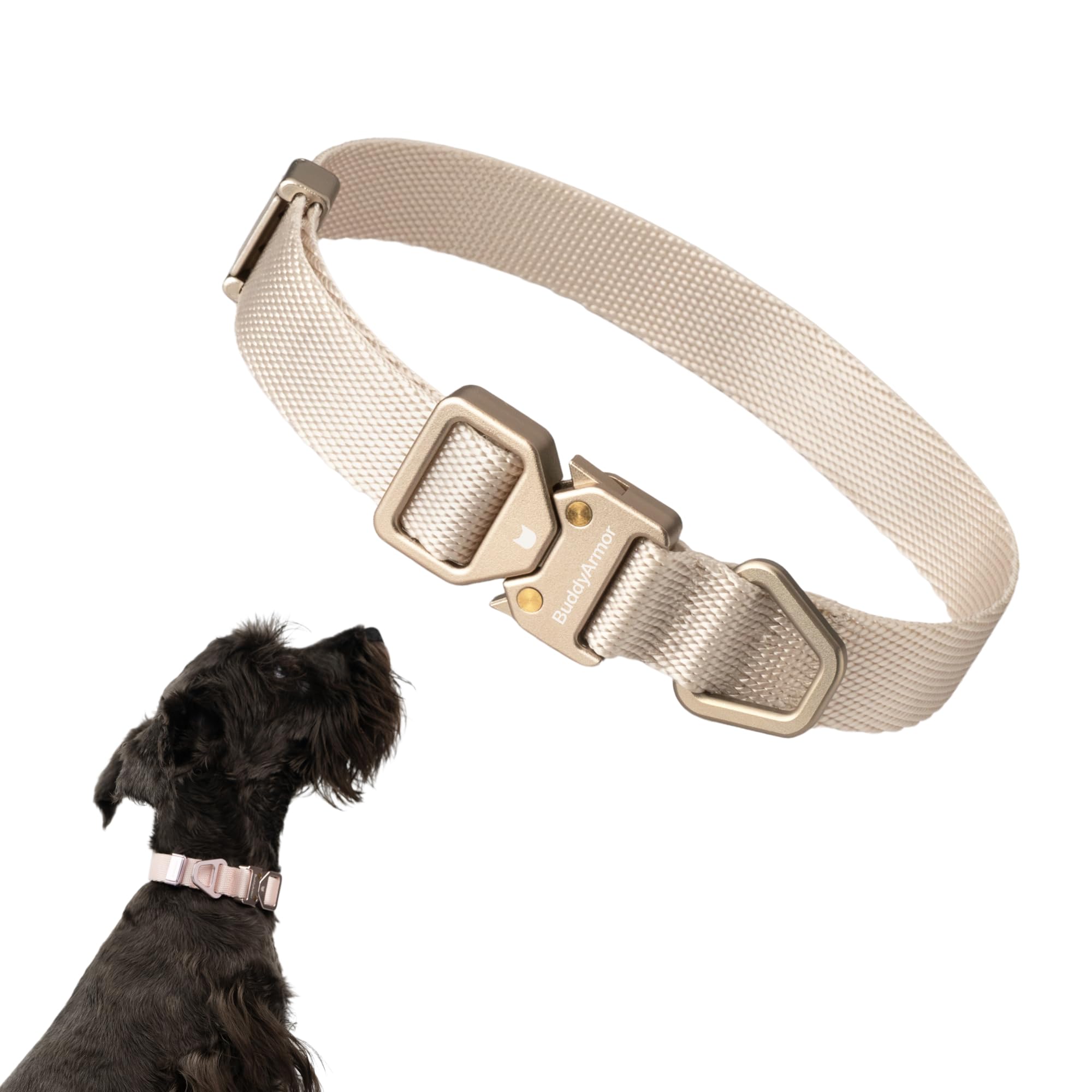 Photo 1 of BuddyArmor Dog Collar Pro, Soft Lightweight Dog Collar with Metal Buckle Quick Release Heavy Duty Adjustable Nylon Dog Collar for Training Walking for Small Medium Large Dogs (Linen, S)