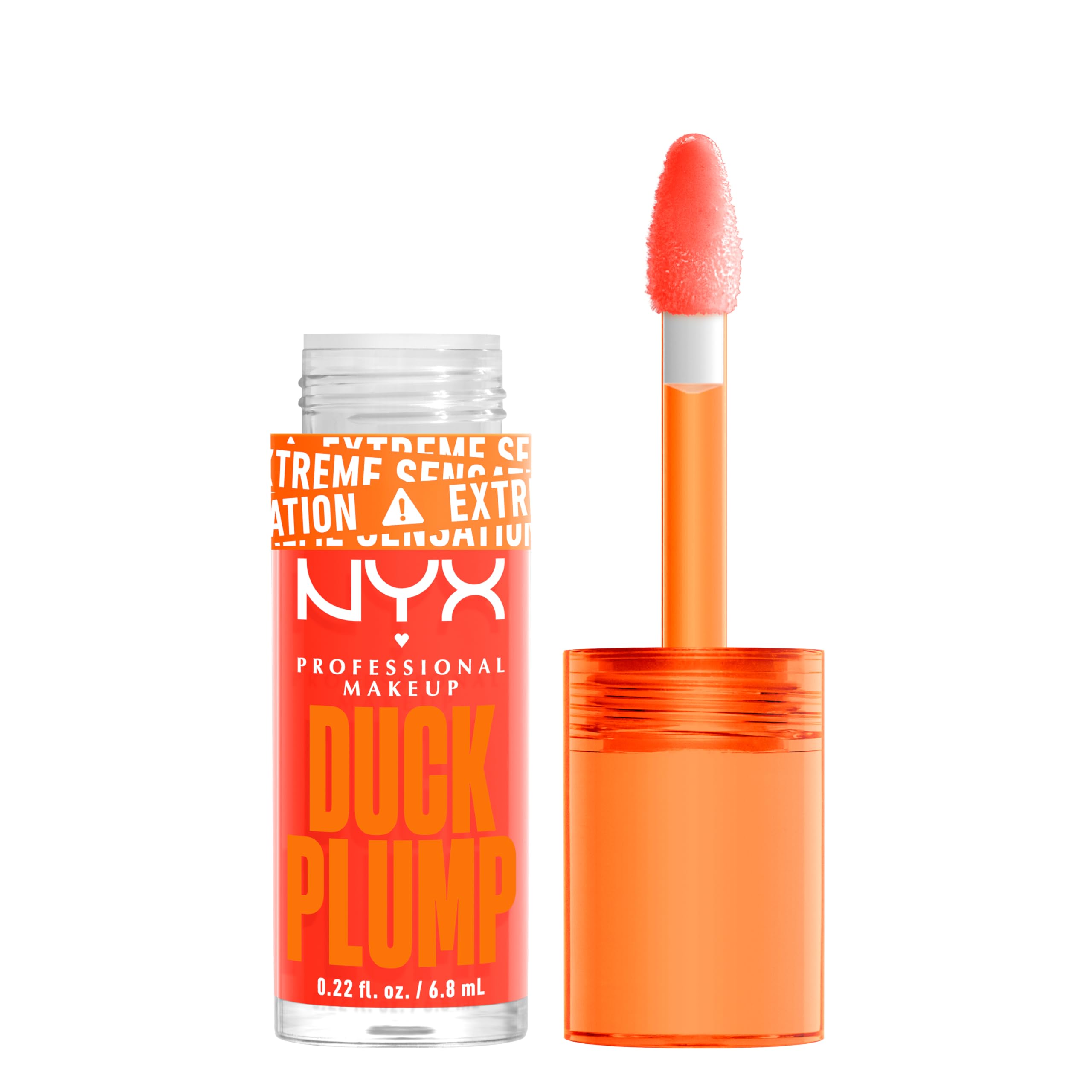 NYX Professional Makeup Lip Plumping Gloss, Intense Colour and High Pigmentation, With Extreme High Shine Finish, Infused with Spicy Ginger, Vegan Formula, Duck Plump, Peach Out