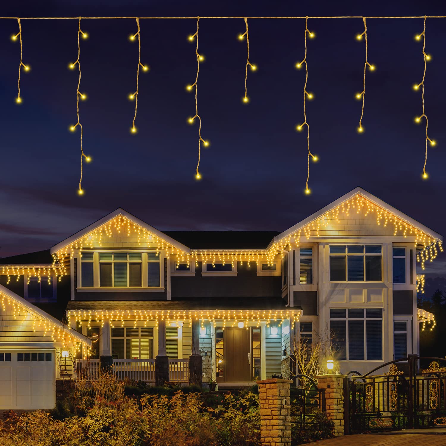 LEDYA Icicle Outdoor Christmas Lights, 14M 360led Christmas Lights Outdoor Decorations, Fairy Lights Plug in for Christmas Decorations, Waterproof/8 Modes/Timer, Outside Roof Window Garden Xmas Light