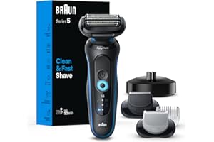Braun Electric Shaver for Men, Series 5 5150cs, Wet & Dry Razor, Turbo Shaving Mode, Foil Shaver, with Beard Trimmer, Body Groomer and Charging Stand, Blue, Holiday Gifts for Men