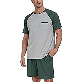 PrinStory Mens Pajama Sets Summer Pjs Sleepwear Nightwear Lightweight Quick Dry Soft Short Sleeve Sleep Set With Pocket S-4XL