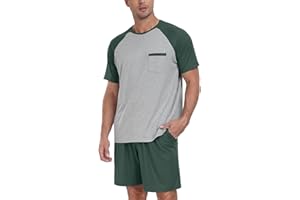 PrinStory Mens Pajama Sets Summer Pjs Sleepwear Nightwear Lightweight Quick Dry Soft Short Sleeve Sleep Set With Pocket S-4XL