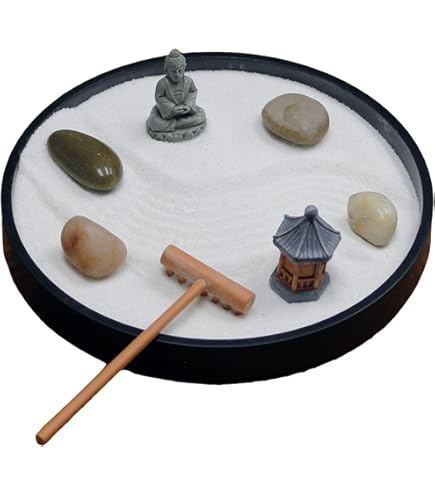 Mini Zen Garden Rake Kit: Japanese Tabletop Meditation, Rock Sand Tool, Zen Stamp Set