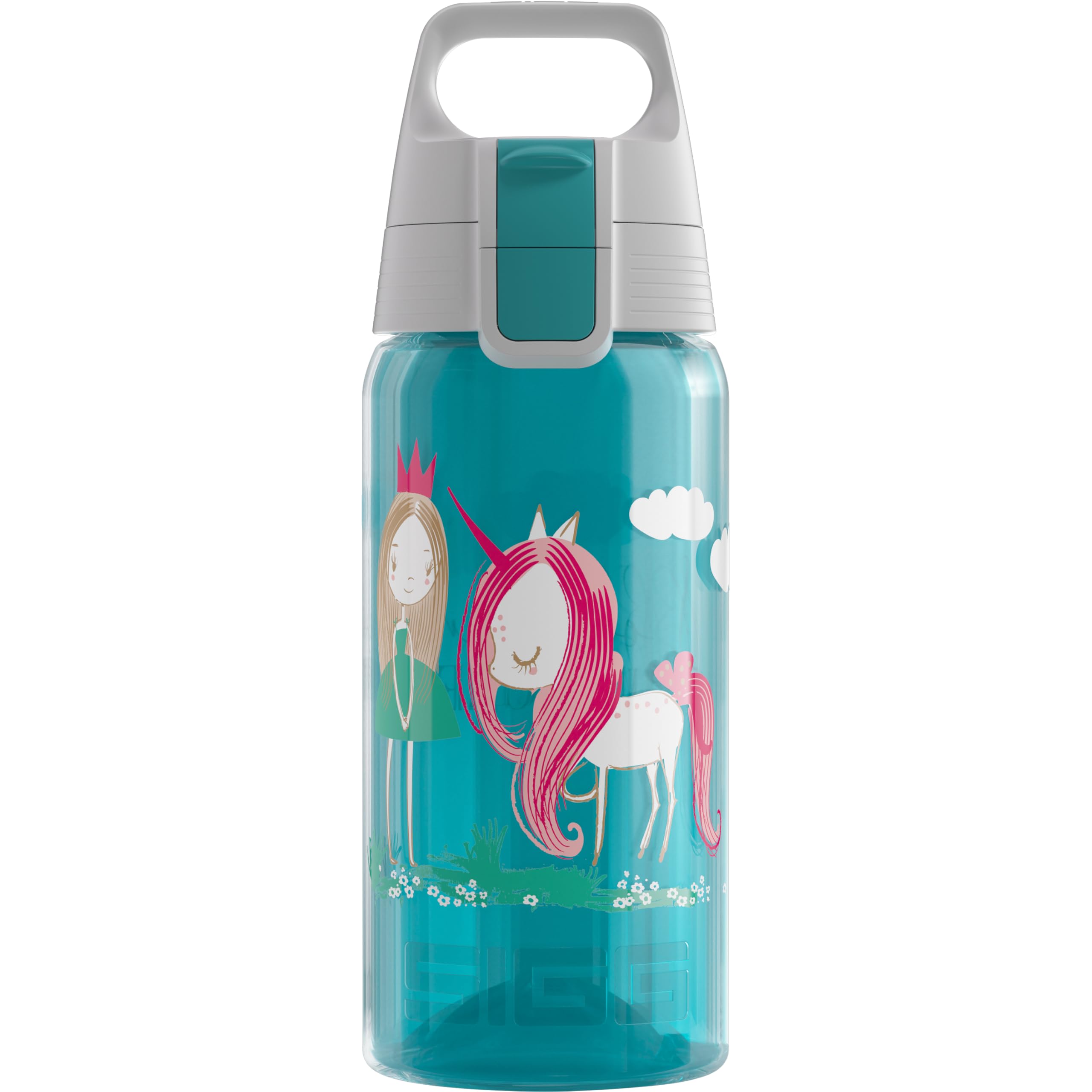 Sigg - Sports Water Bottle For Kids - Viva One Believe In Miracles - Suitable For Carbonated Drinks - Leakproof - Dishwasher Safe - BPA Free - School & Bike - Light Blue With Princess - 0.5L