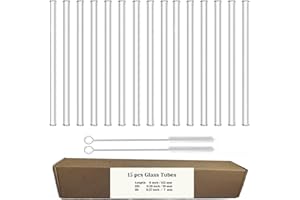 LIFEHIM 15pcs Clear Glass Straws Drinking Reusable, 6 inch Glass Pipe for Blowing Industrial Glass Tubing, 10 mm Premium Borosilicate Glass Tubes
