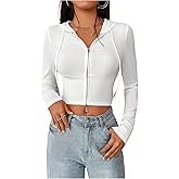RoseSeek Women's Zip Up Hoodie Cropped Sweatshirt Y2K Crop Tops Fall Outfits 2024 Trendy Casual Jackets