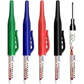 Long Head Deep Hole Marker Pens, 2024 Upgrade, Permanent, Quick-dry, Waterproof Long Nib, Colorful Carpenter Deep Reach Markers, 4 Color Set