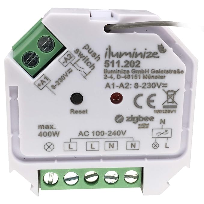 iluminize Zigbee 3.0 Schalt-Aktor Mini, 1 Kanal 230V, max. 400W, Lightlink & Touchlink, keine Dimmfunktion!