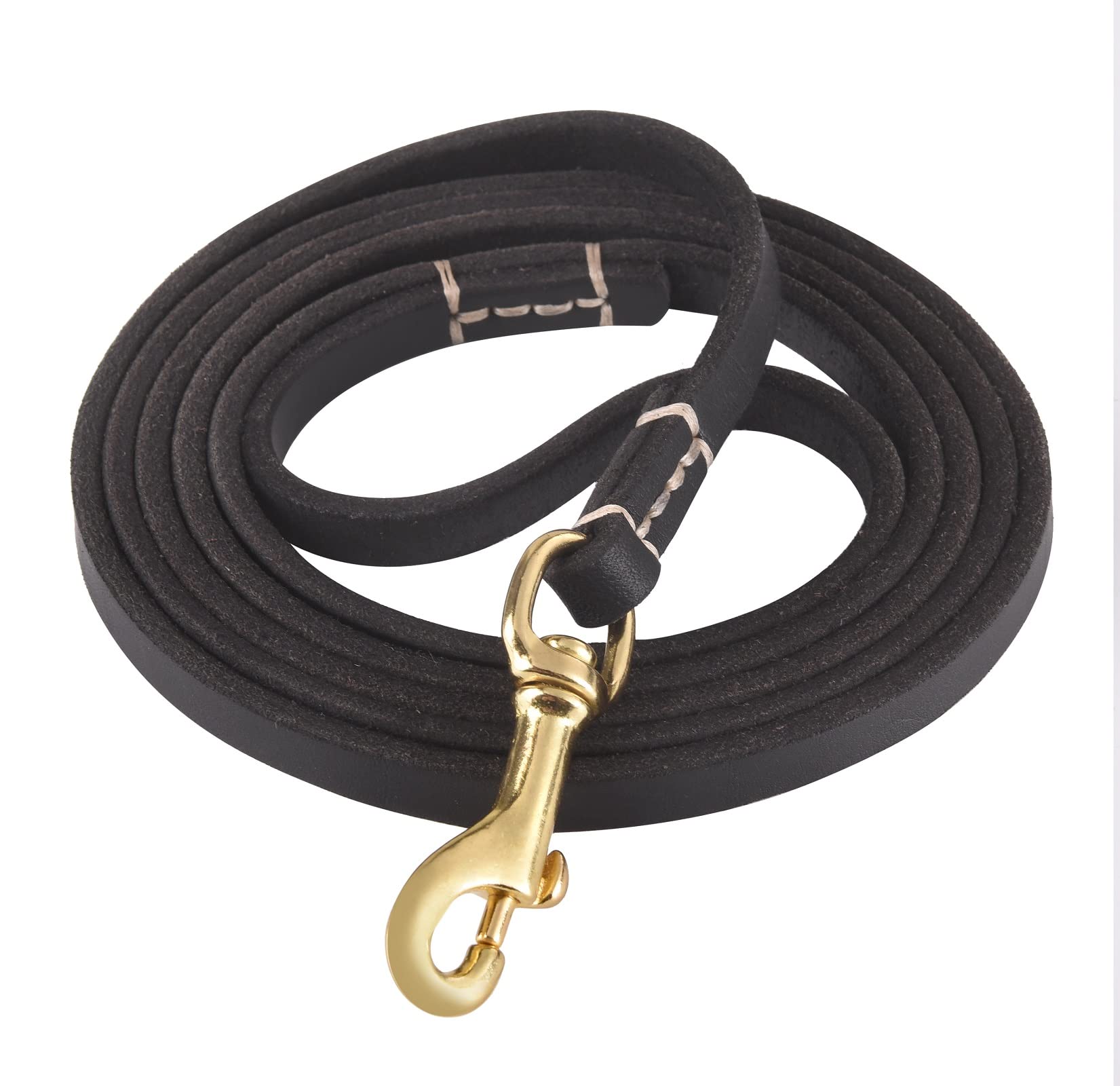 WOPOKY 4FT / 5FT / 6FT Geninue Leather Leash for Small to Medium Dogs Training and Walking - Color Black/Brown