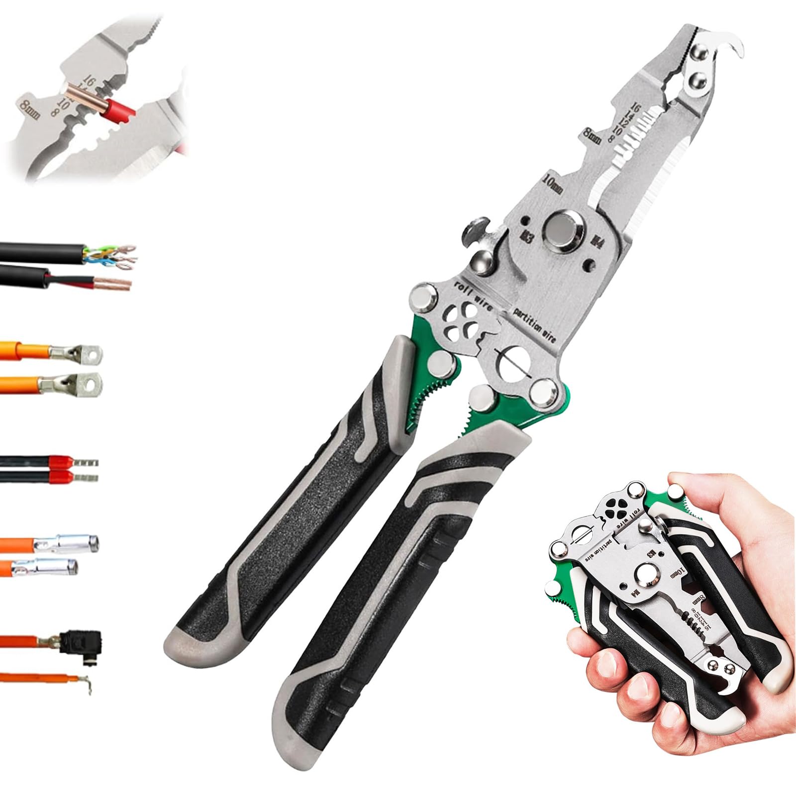 GIONAR 18-in-1 Foldable Wire Stripper, Multifunctional Cable Stripper Tool, Electrician Crimpers and Strippers for Electrical Wires