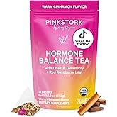 Pink Stork Hormone Balance Tea for Women – Red Raspberry Leaf & Chasteberry (Vitex) – Organic Herbal Tea for PMS, Menstrual Cycle & Perimenopause Support – Caffeine-Free Cinnamon Blend – 30 Cups