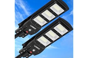LANGY 2 Pack Led Solar Street Lights Outdoor 150000 Lumens,180 PCS LED,Dusk to Dawn Solar Powered Street Lights with Remote for Barn,Yard, Garden,Basketball Court