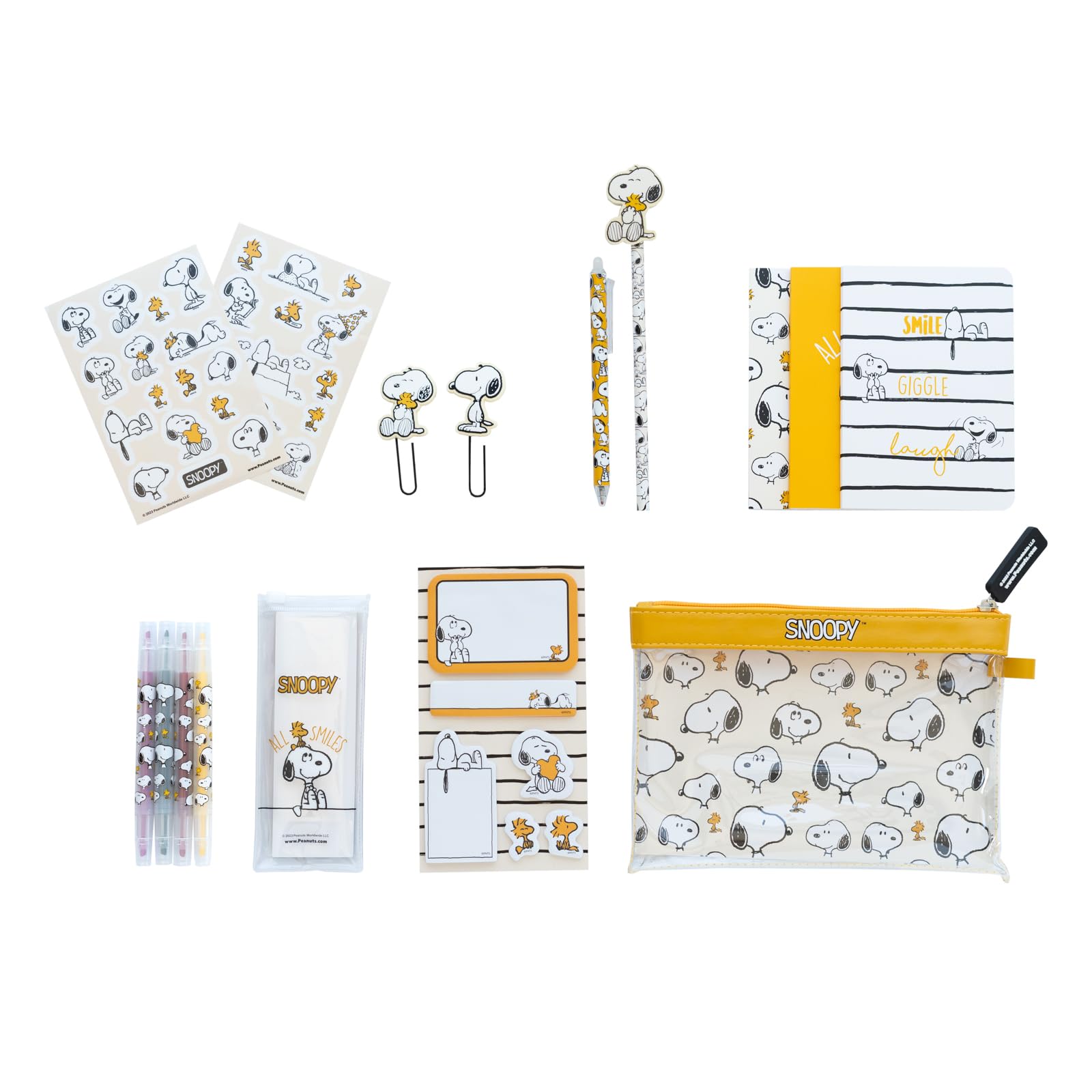 Grupo Erik Snoopy Stationery Set | Pencil Case with A6 Notebooks, Highlighters, Sticky Notes, Paper Clips, Stickers, Pen, Pencil | Snoopy Gifts for Dog Lovers