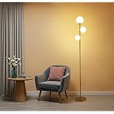 Fiqevs 3 Globe Mid Century Modern Floor Lamp for Living Room, Gold Floor Lamp with Frosted Glass Shade and LED Bulbs, Warm Li