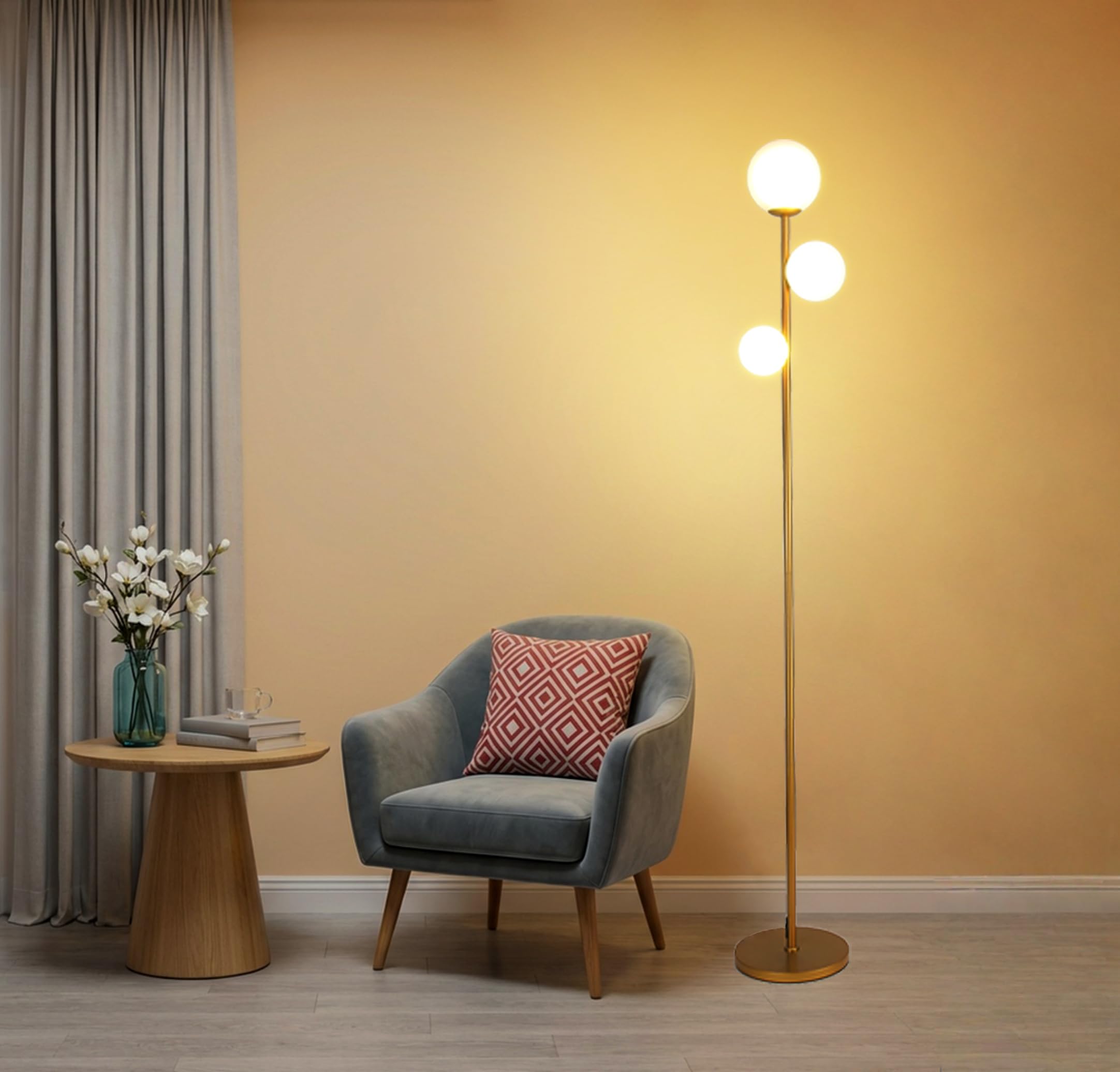 Fiqevs 3 Globe Mid Century Modern Floor Lamp for Living Room, Gold ...