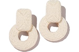 LORSOILYN Statement Boho Rattan Dangle Earrings - Handmade Straw Wrap Summer Drop Dangling Earrings for Women