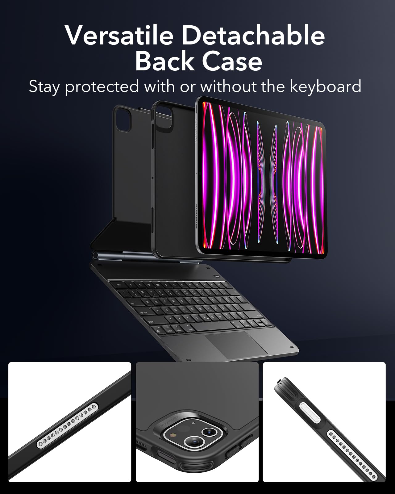ESR iPad Pro 12.9 Case with Keyboard, Easy-Set Magnetic Stand, Portrait/Raised Modes for iPad Pro 12.9 (2022/2021/2020/2018), Removable Protective Case, Rebound 360 Series, Charcoal Grey