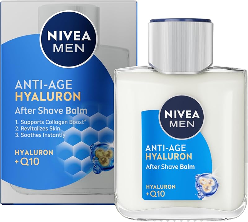 Anti-Age Hyaluron Balsamo Dopobarba Uomo 100 ml, Balsamo barba anti-rughe, rivitalizzante e lenitivo, Aftershave con Acido Ialuronico e Q10, Skincare per tutti i tipi di pelle