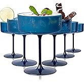 Ciaell 12PCS Plastic Martini Glasses - 10 Oz Blue Disposable Coupe Glasses with Stem - Heavy Duty Margarita Cups for Bars, Cocktails, Whiskey, Parties & Wedding