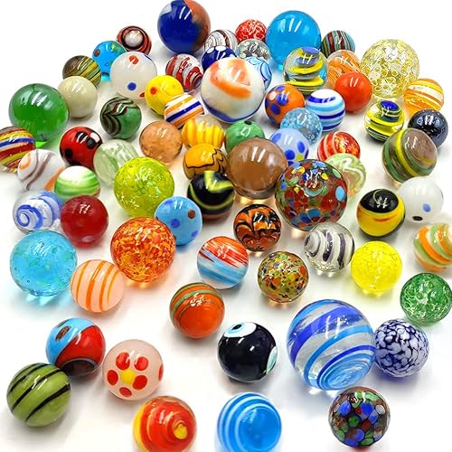 71pcs Assorted Marbles for Kids Handmade Big and Small Glass