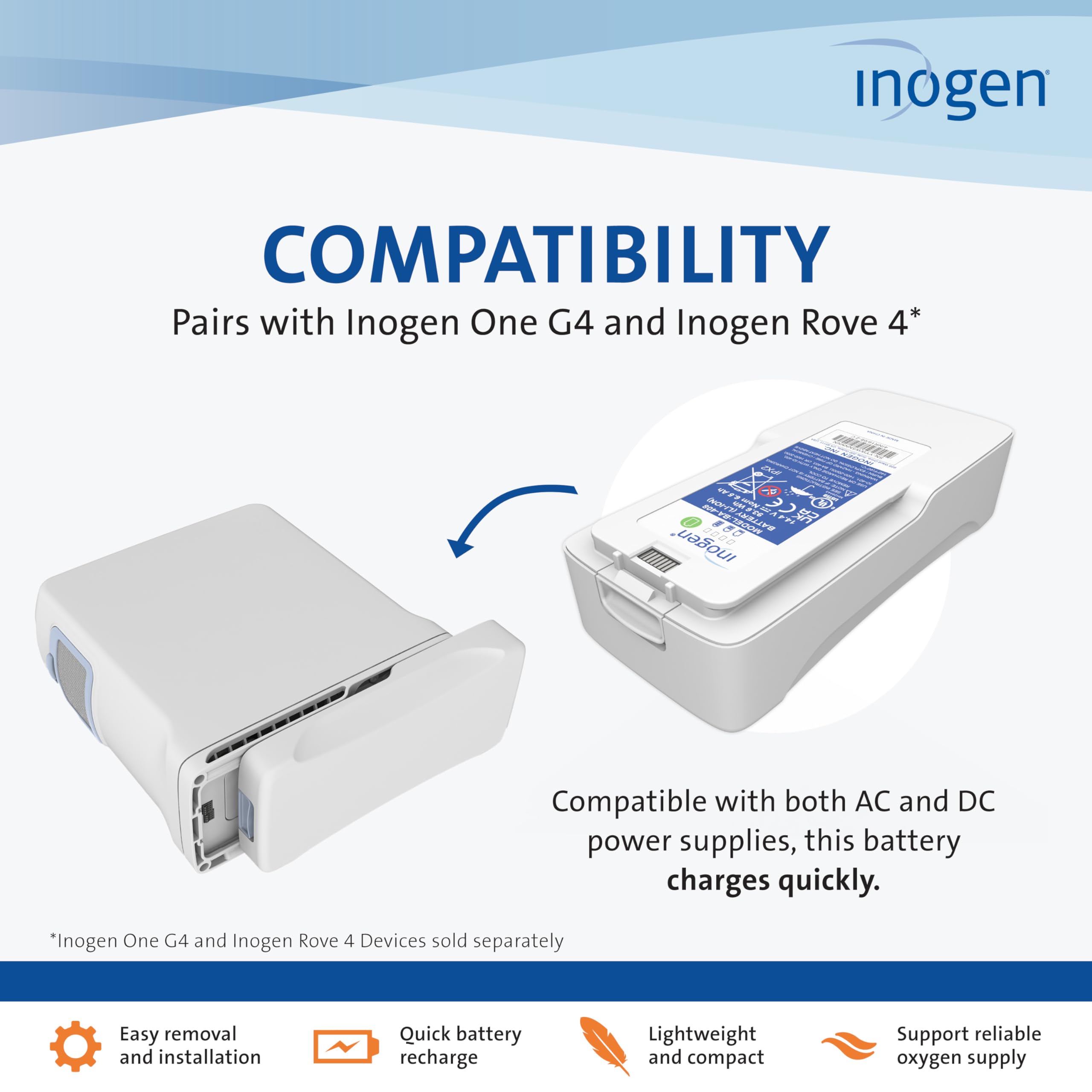 Inogen Extended (8-Cell) Battery - Replacement Battery - for The Inogen One G4/Inogen Rove 4-1.1 lb. - 5.91 x 2.68 x 1.34 in.