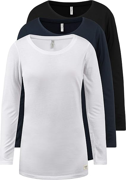 DESIRES Leandra Damen Longliner U-Neck Longsleeve Langarmshirt Mit Rundhalsausschnitt Im 2er-Pack Oder 3er-Pack