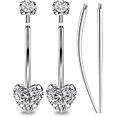 Msndnkwo Extra-Long & Long Belly Button Rings Surgical Stee Internal Threaded Belly Rings, 14G Belly Piercing Jewelry,Navel Piercing Jewelry for Women Men 14Mm 1 pair heart cubic zircon-14mm