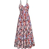 GRACE KARIN Women's 2026 Summer Maxi Dress Floral Tie Front Spaghetti Strap Casual Boho Beach Flowy Sundress with Pockets