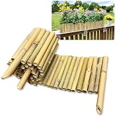 Natural Bamboo Garden Edging Fence, Flexible Handcrafted Landscape Border, 8 in H x 40 in L, Eco-Friendly Bamboo Lawn Edging for Flower Beds, Pathways, Planters &amp; Outdoor Garden Decor