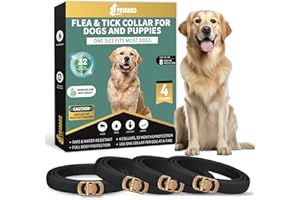 YOTANGO 4 Pack Flea Collar for Dogs 32 Months Prevention, Waterproof Natural Treatment Collar Adjustable for All Breeds and Size(Black)