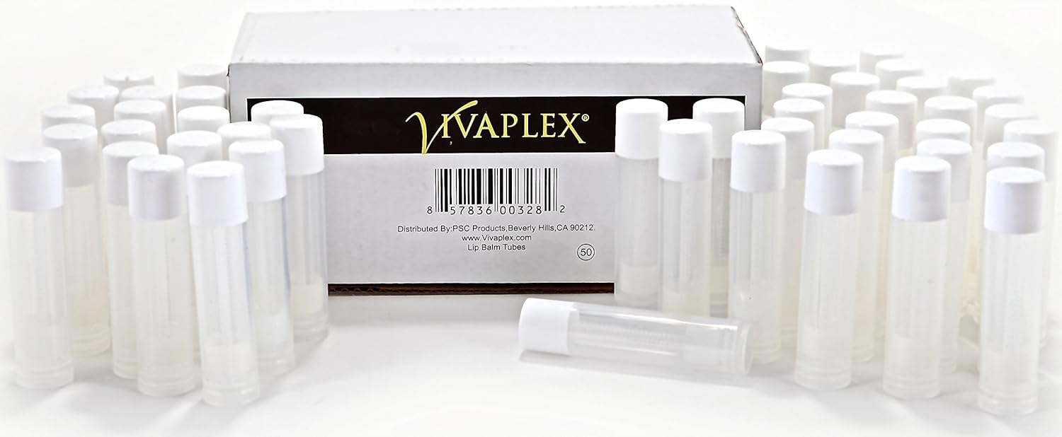 50, Clear, Empty, 5.5 ml Lip Balm Tubes with White Caps : Beauty