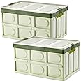jocabo Lidded Storage Bins 2 Pack 30L Collapsible Storage Box Crates Plastic Tote Storage Box Container Stackable Folding Utility Crates for Clothes Books Snack Shoe Bag and Grocery Storage Bin-Green