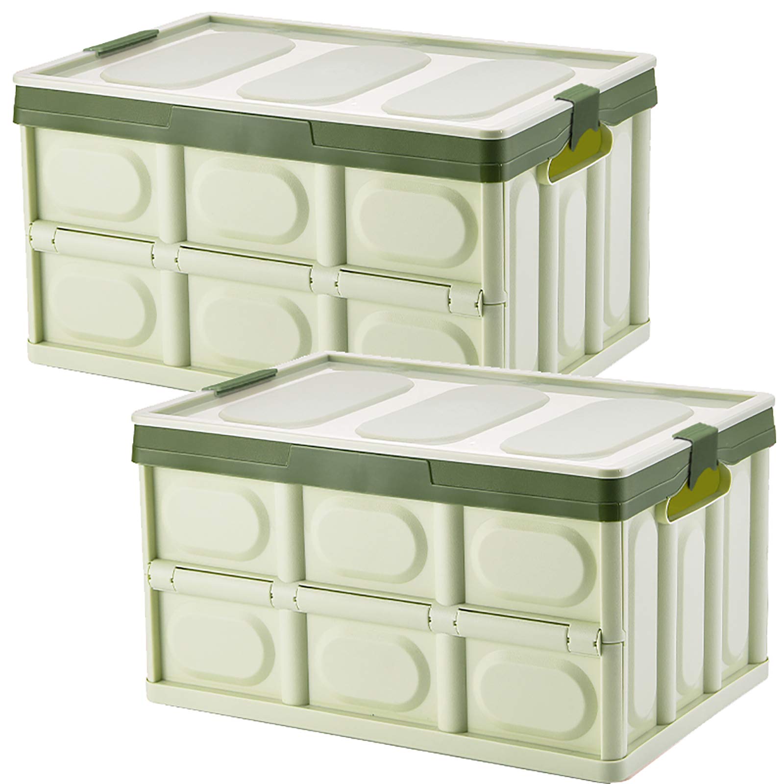 Photo 1 of jocabo Lidded Storage Bins 2 Pack 30L Collapsible Storage Box Crates Plastic Tote Storage Box Container Stackable Folding Utility Crates for Clothes Books Snack Shoe Bag and Grocery Storage Bin-Green