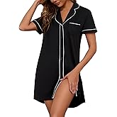 HBZDQB Nightgowns for Women Button Down Sleepshirt Short Sleeve Stripe Nightshirt Boyfriend Sexy Sleepwear