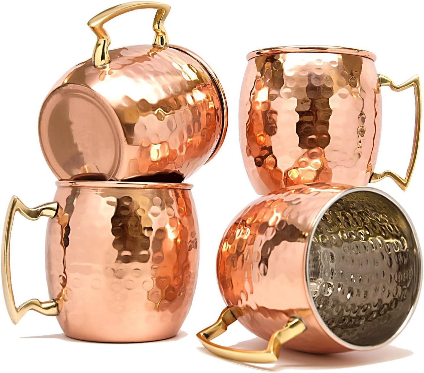 Hammered Moscow Mules mug 560 ML/18 oz - Set of 4, Inside Nickle (Free 4 pcs Wooden Coaster)