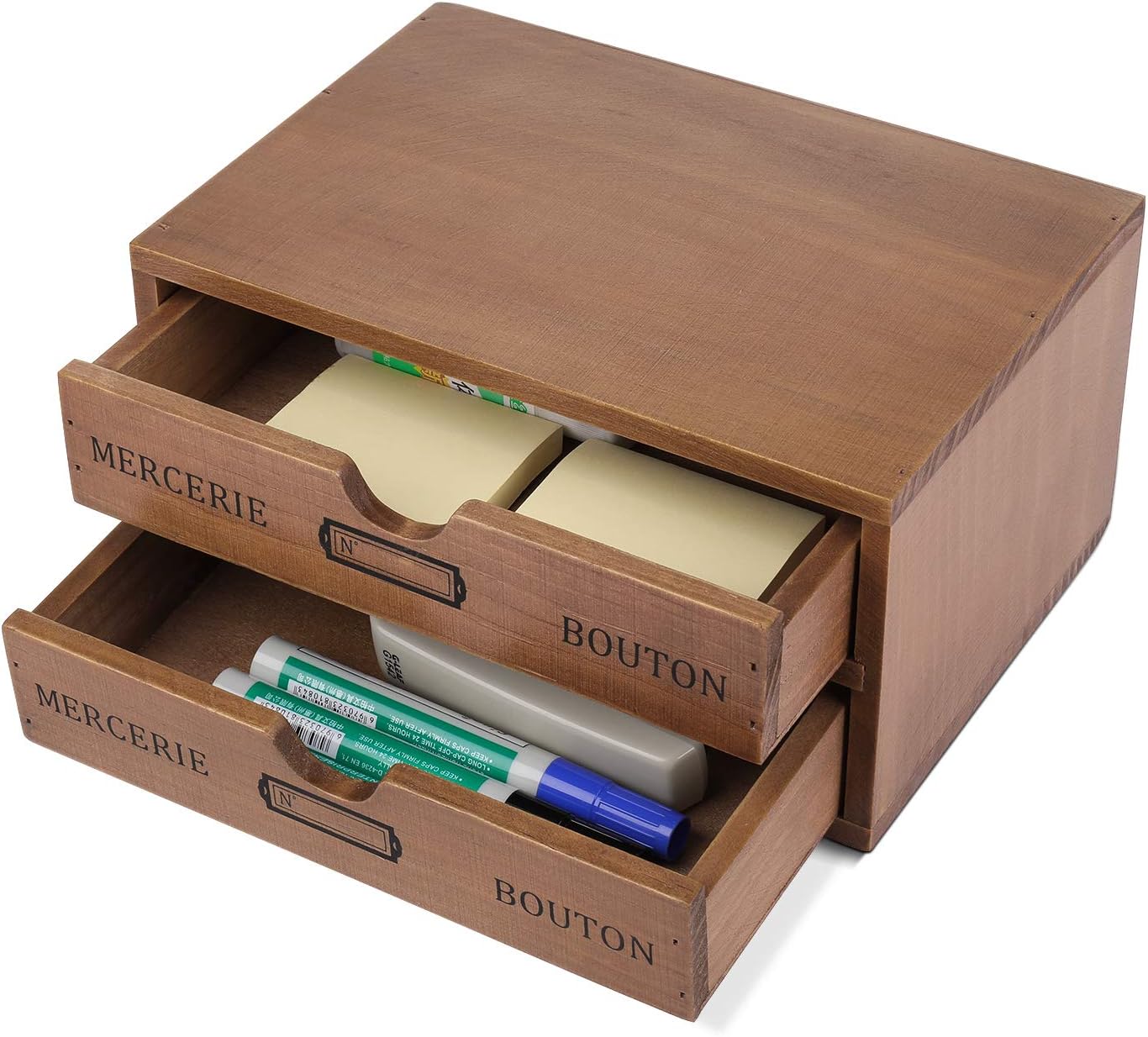 Flexzion Wooden Desktop Office Supplies Organizer with 2 Storage Drawers Set, 2-Tier Wood Tabletop Cabinet - Image 4