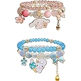 CJIAYUJEW Cute Bracelet Crystal Pearl Bracelets, Anime Elastic Stretch Crystal Bead Bracelet Lovely Cartoon Elastic Beaded Bracelets for Women