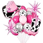 20Pcs Cowgirl Balloons, Pink Cow Print Balloon and Star Balloons for Western Cowgirl Birthday Party Decorations, Bachelorette Party Decorations