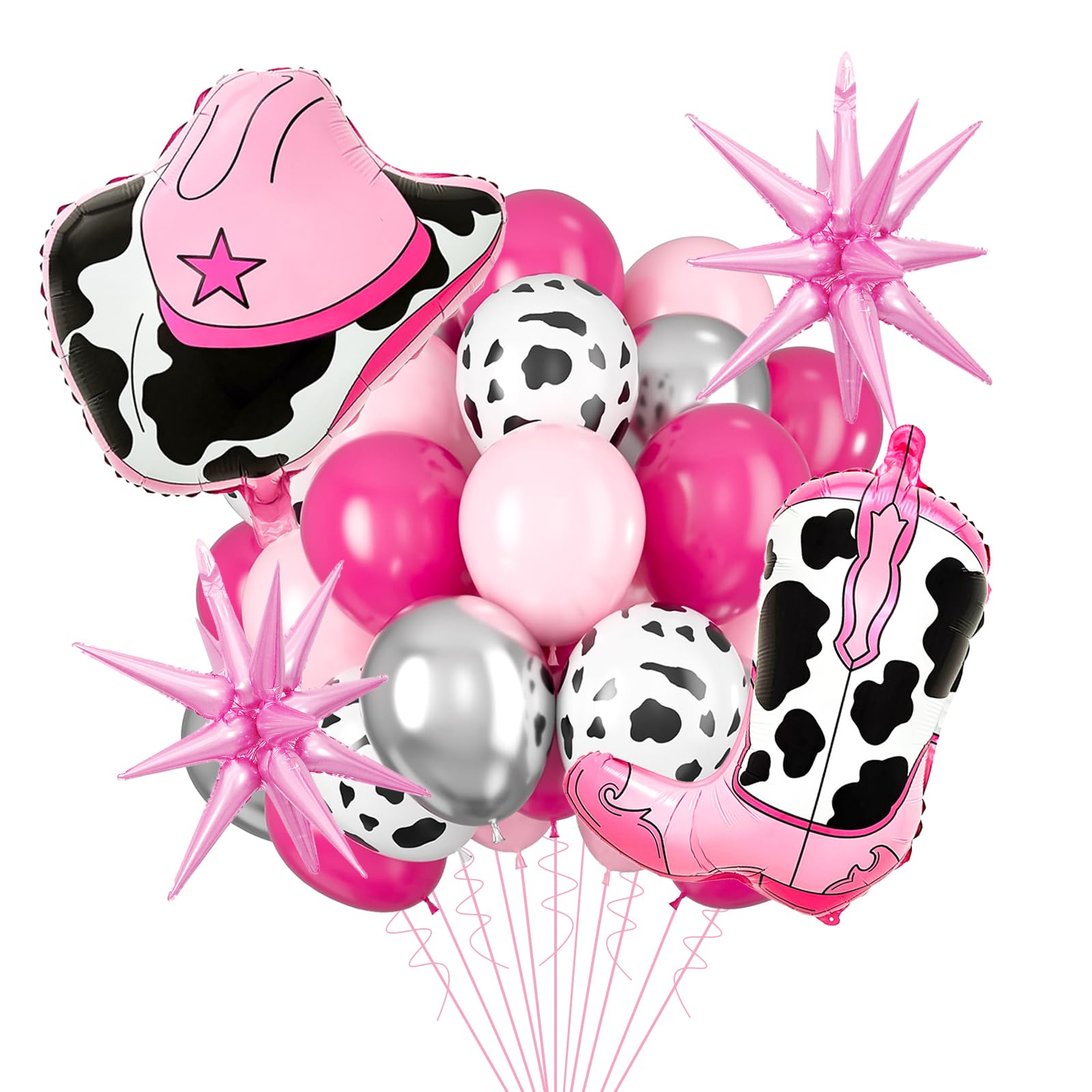 Photo 1 of 20Pcs Cowgirl Balloons, Pink Cow Print Balloon and Star Balloons for Western Cowgirl Birthday Party Decorations, Bachelorette Party Decorations