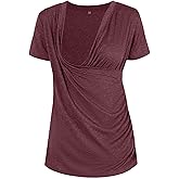 Liu & Qu Womens Maternity Nursing Tops Short Sleeve Breastfeeding Shirts Heather V Neck Clothes